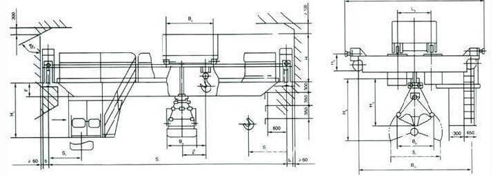 QN型抓斗吊钩双用桥式蜜桃视频APP下载机结构图 QN型抓斗吊钩双用桥式蜜桃视频APP下载机结构图